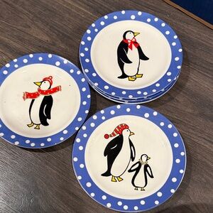 Tag Penguin Themed Polka Dot Plates lot of 6 12:29